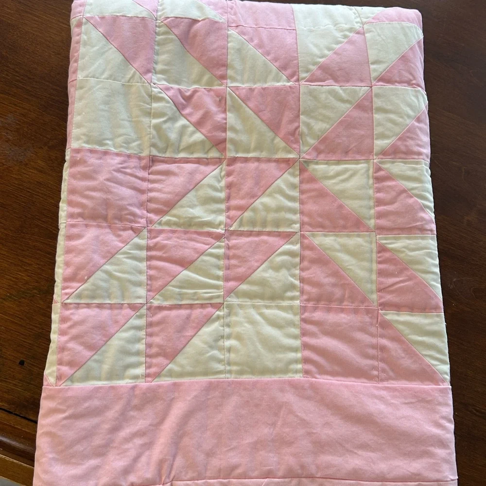 Pink and White Patchwork Quilt - Soft Geometric Bedding